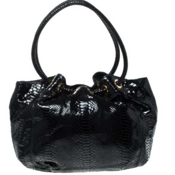 View Michael Kors Black Python Embossed Patent Leather Ring Shoulder Michael Kor - Picture 4 of 6